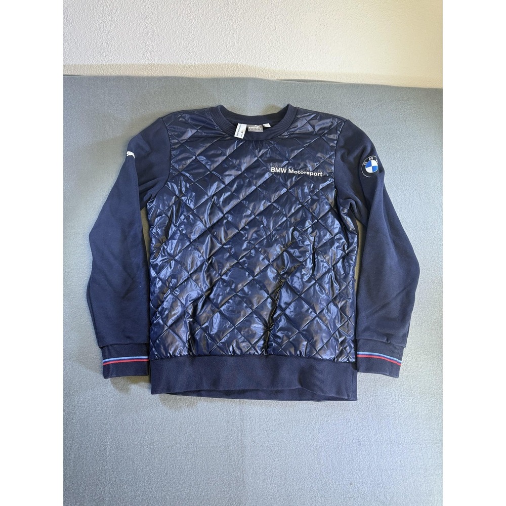 BMW Motorsport Sweatshirt Mens Small Blue Racing Puma Quilted Crewneck Pullover